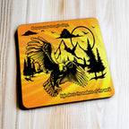 Side view of a set of four Majestic Soaring Eagle neoprene coasters with an inspirational quote, by Laser Design Creations.