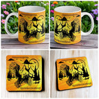 Majestic Soaring Eagle mug and coaster combo gift set collage, featuring a wildlife and mountain theme, by Laser Design Creations.