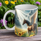 Reverse side of the 'Angel Wings' Brown Pegasus mug, showcasing wrap-around fantasy artwork by Laser Design Creations.