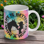 Reverse side of the "Life is Better with a Horse" ceramic mug, showcasing the wrap-around watercolour artwork.