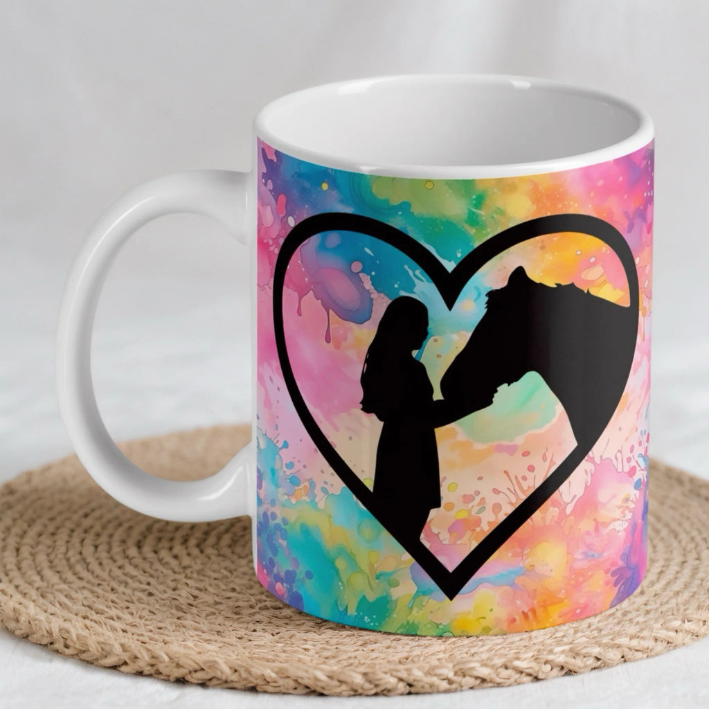Girl and Horse Heart Silhouette Ceramic Mug - Equestrian Lover Present