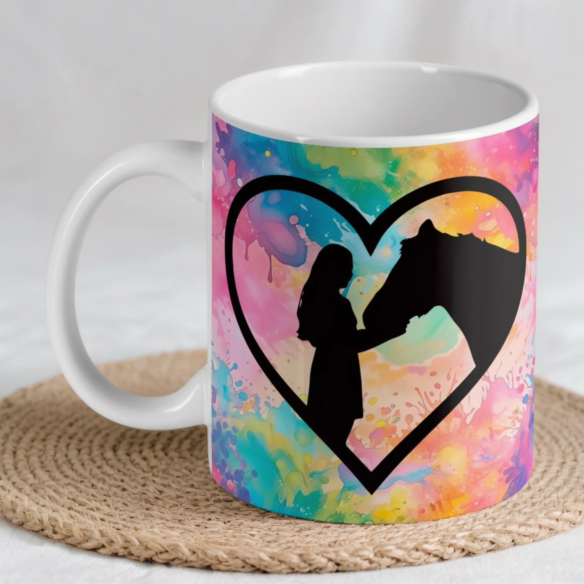 Girl and Horse Heart Silhouette Ceramic Mug - Equestrian Lover Present