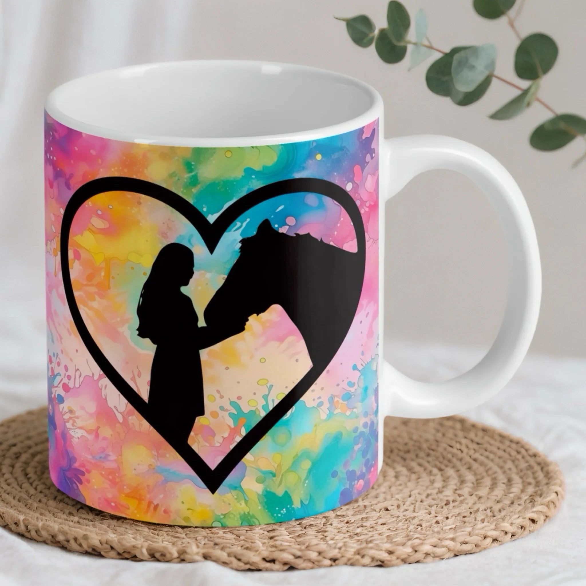 Girl and Horse Heart Silhouette Ceramic Mug - Equestrian Lover Present