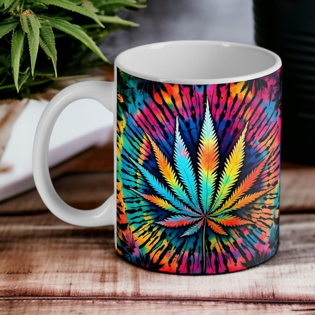 Colourful Weed Leaf Tie Dye Art Style - Weed Design Mug - Laser Design Creations