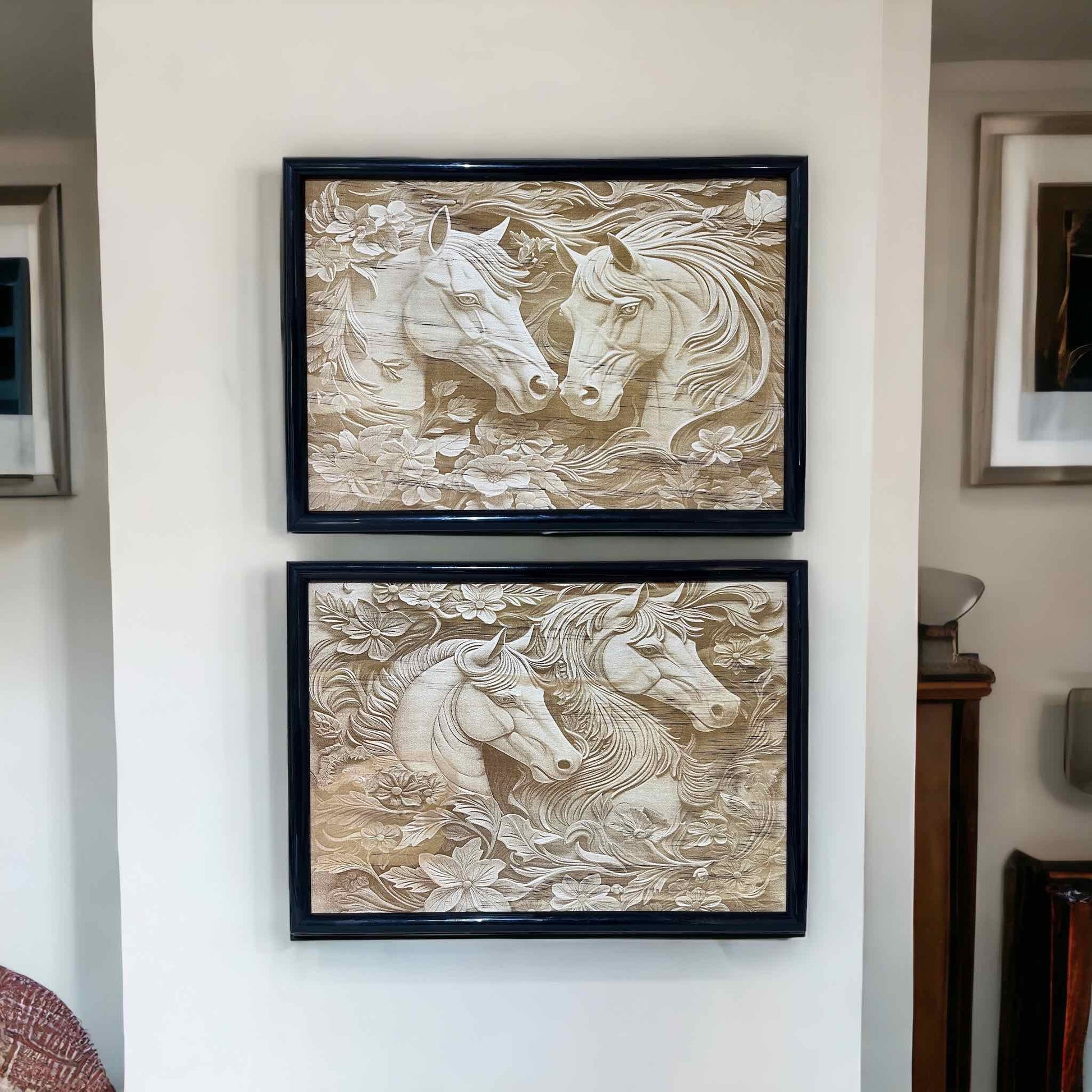 Intricate Horse Theme Art Style - Wood Engraved Designs - Laser Design Creations