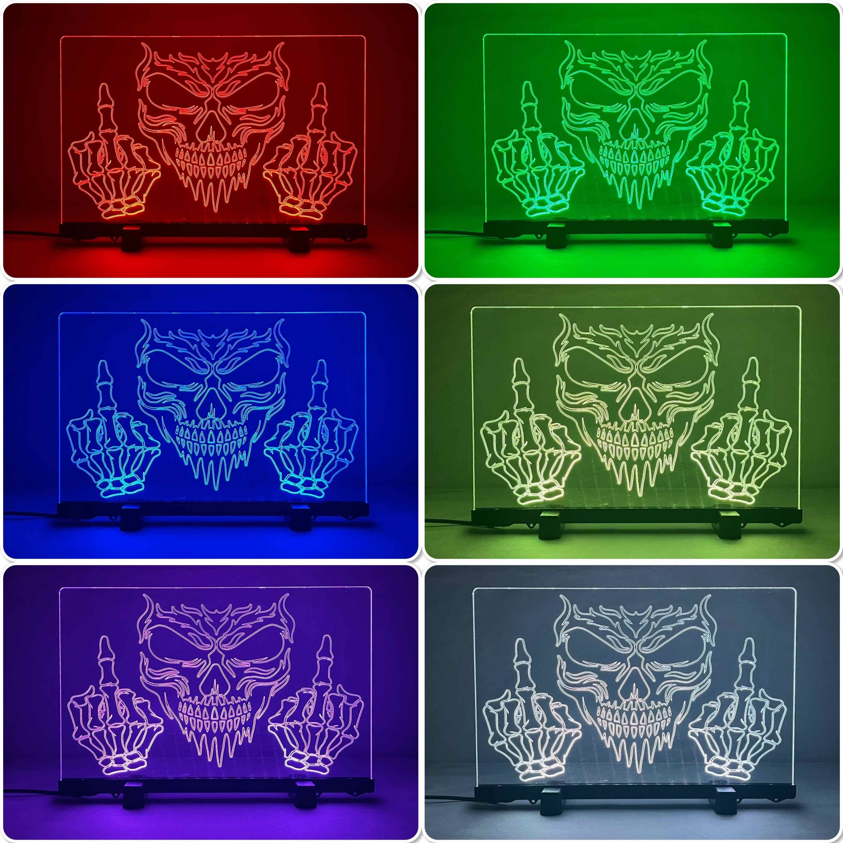 Skull ‘Up Yours’ Design - Acrylic LED Sign / Lamp - Laser Design Creations