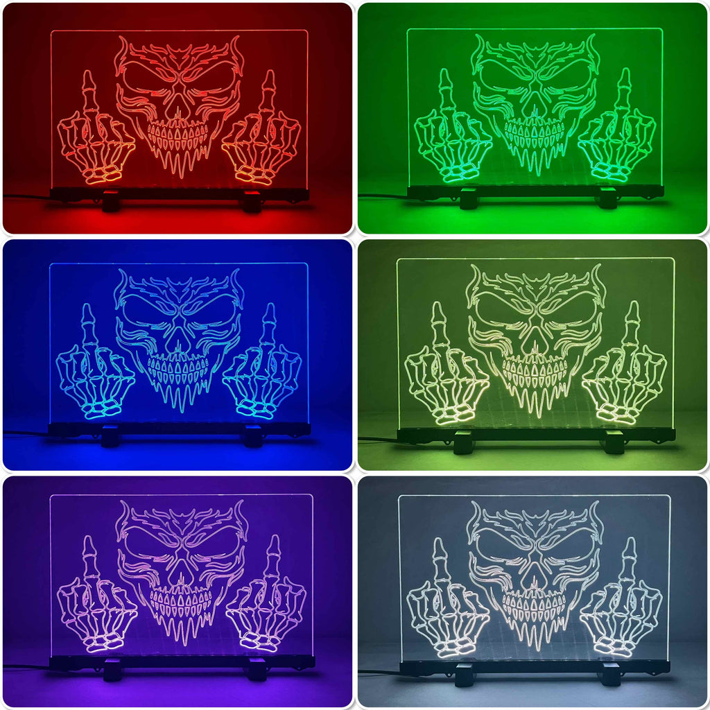 Skull ‘Up Yours’ Design - Acrylic LED Sign / Lamp - Laser Design Creations