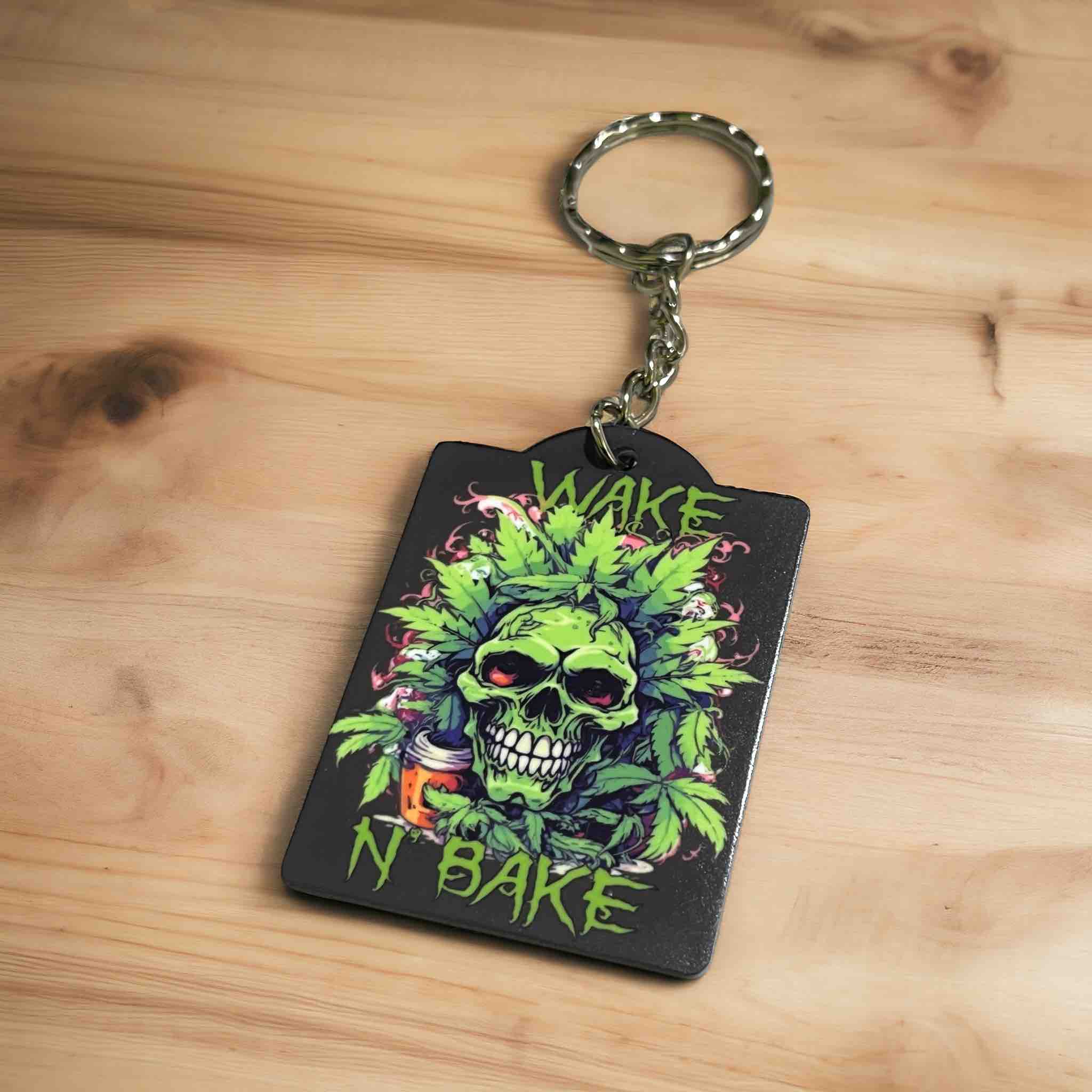"Wake N' Bake” Fun Keychain for Cannabis Enthusiasts - Keyring / Bag Tag - Laser Design Creations