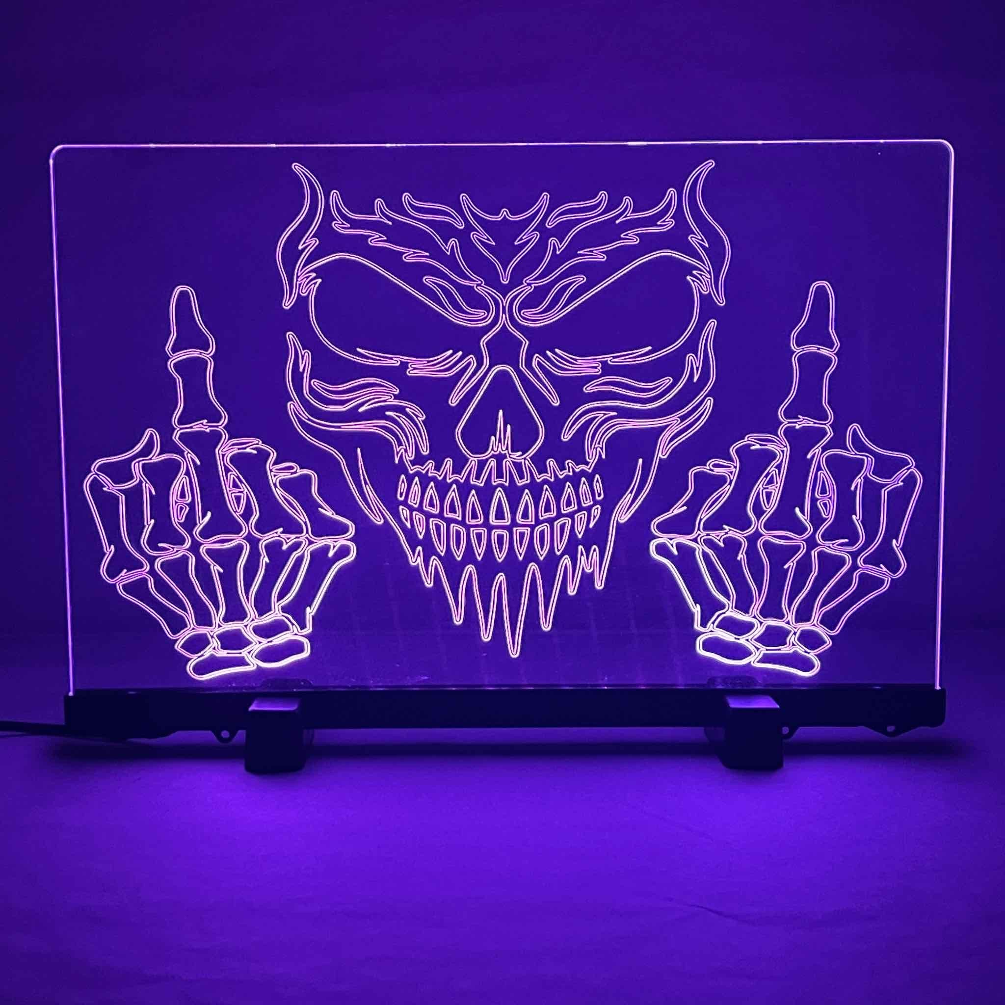Skull ‘Up Yours’ Design - Acrylic LED Sign / Lamp - Laser Design Creations