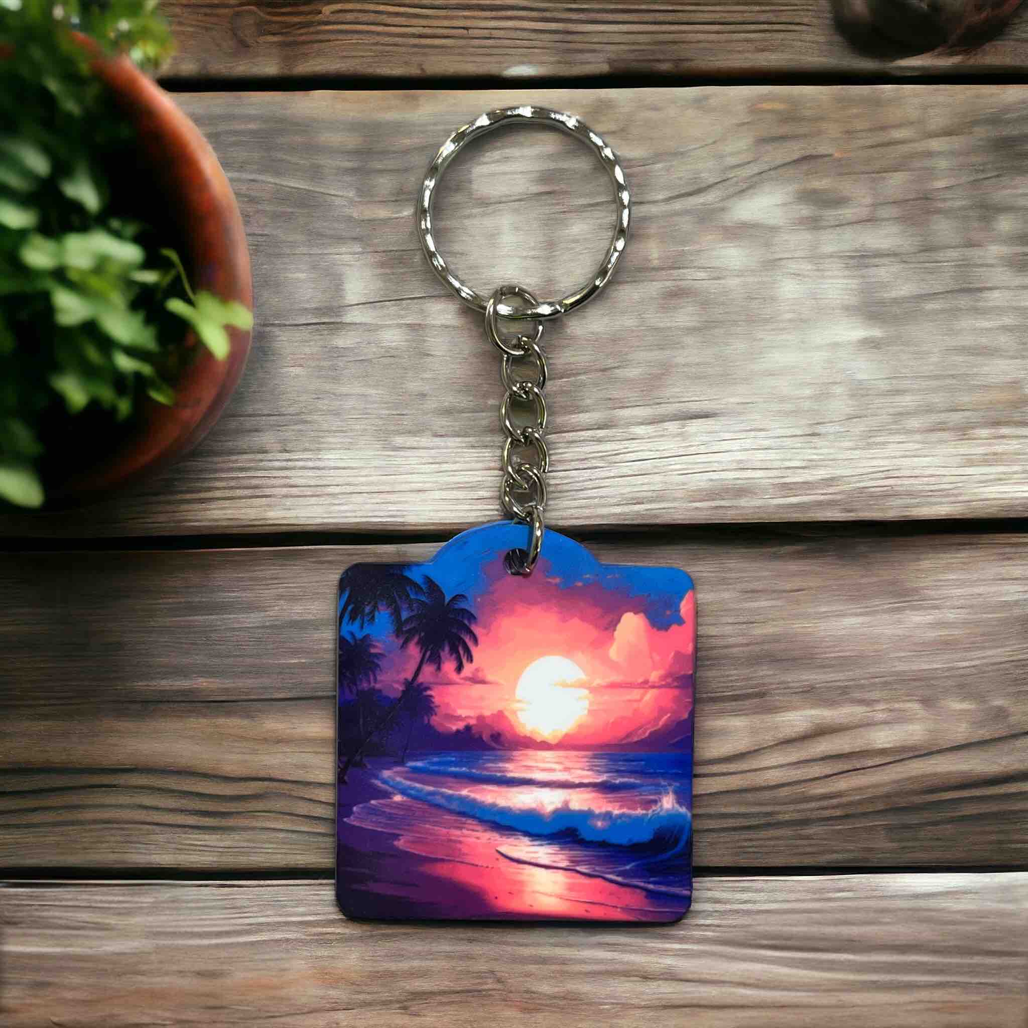 Tropical Dreamscape Keyring - Beachy Vibes & Sunset Hues Keyring / Bag Tag - Laser Design Creations