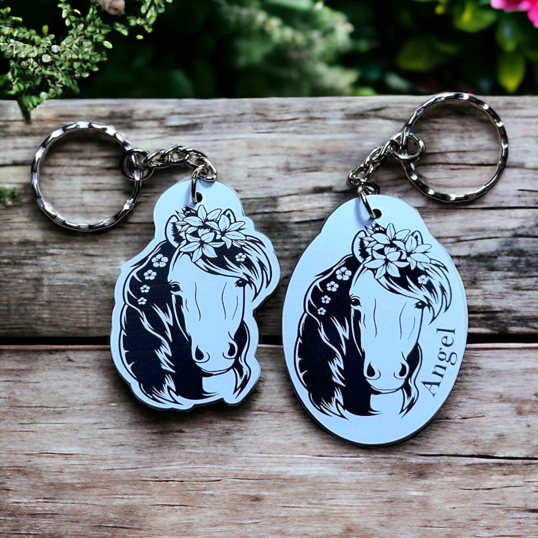 Personalised Floral Horse Design Keyring / Bag Tag - Laser Design Creations