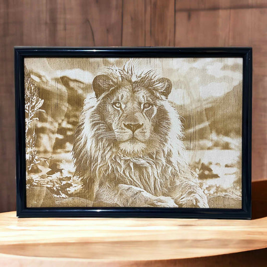 Majestic Lion - Wood Engraved Art Design - Laser Design Creations
