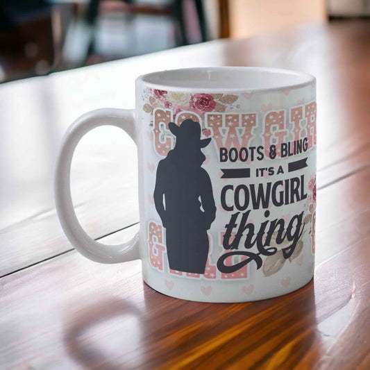 ‘Boots & Bling It’s a Cowgirl Thing’ Horse Theme Design Mug - Laser Design Creations