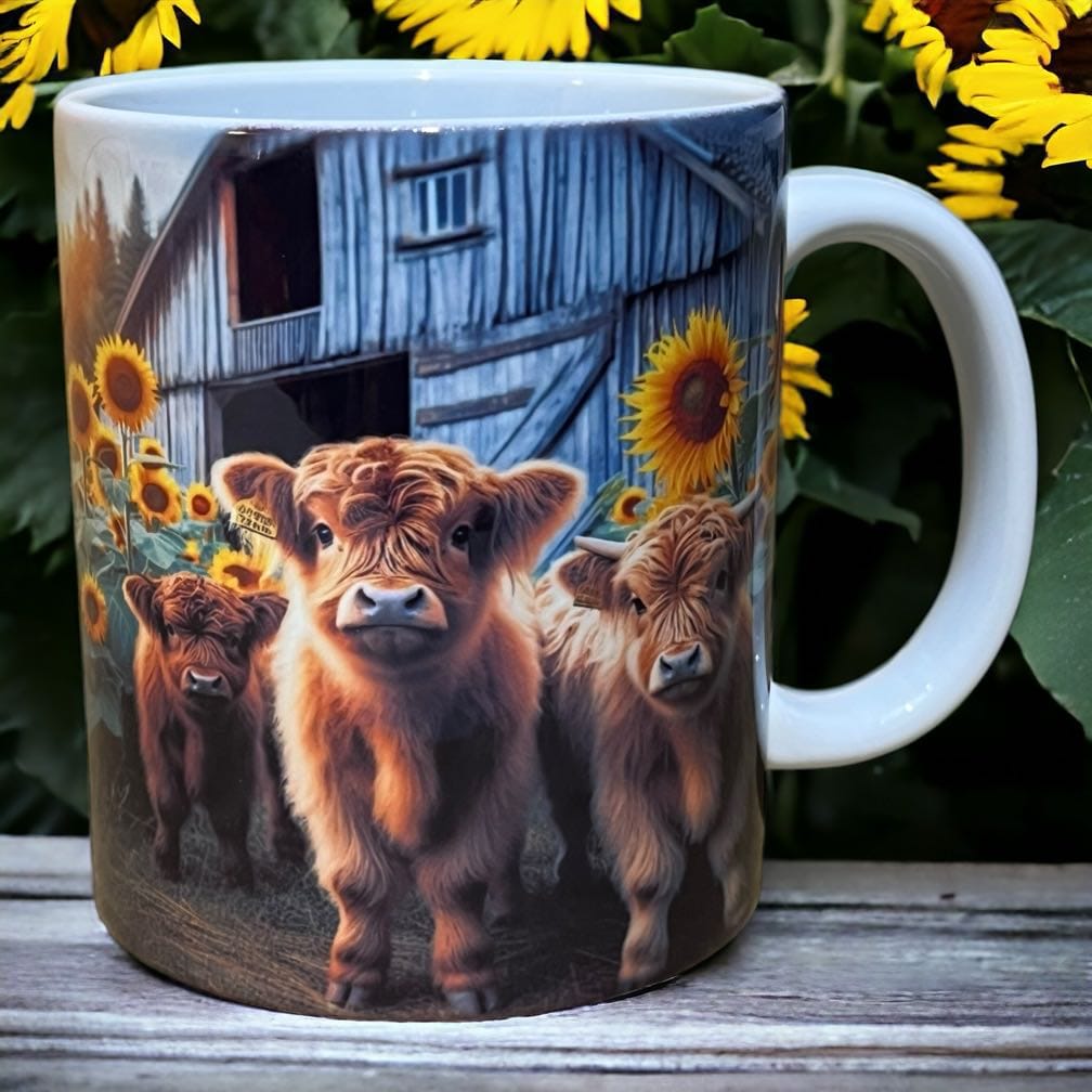 Sunflower Highland Calves Design Mug - Laser Design Creations