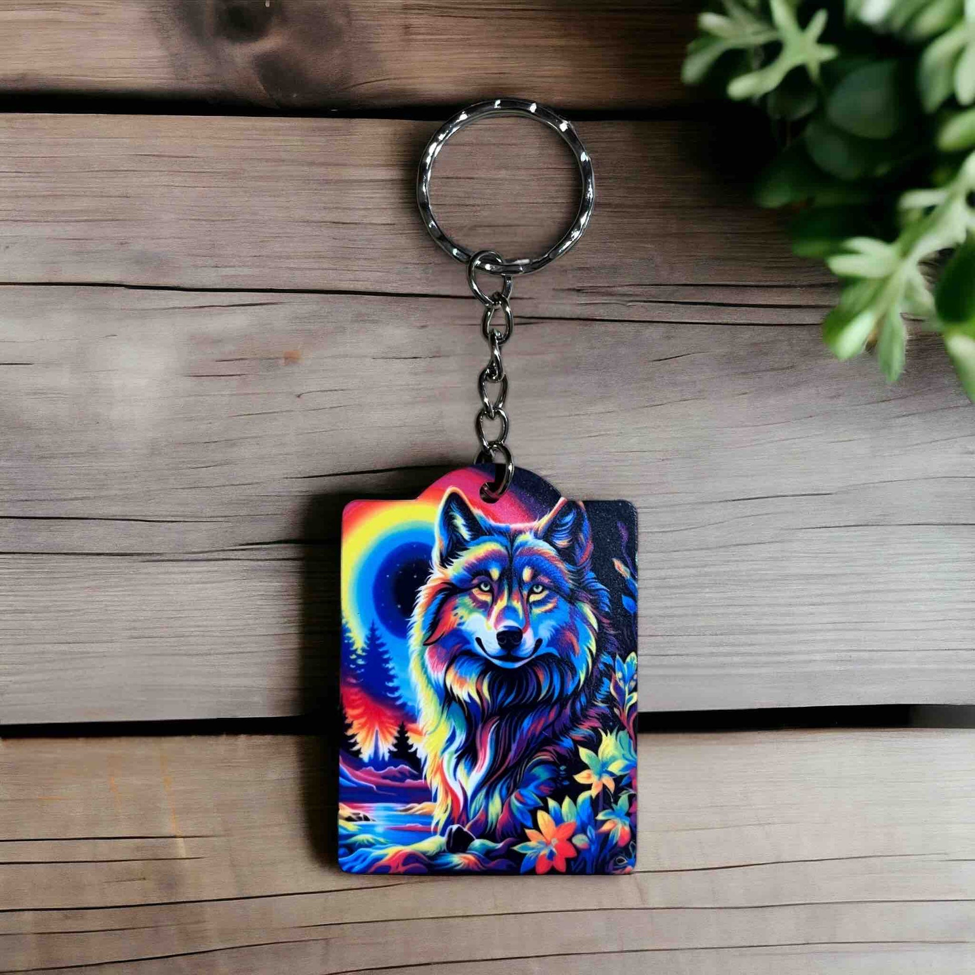 Vibrant Psychedelic Wolf Art Design - Keyring / Bag Tag - Laser Design Creations