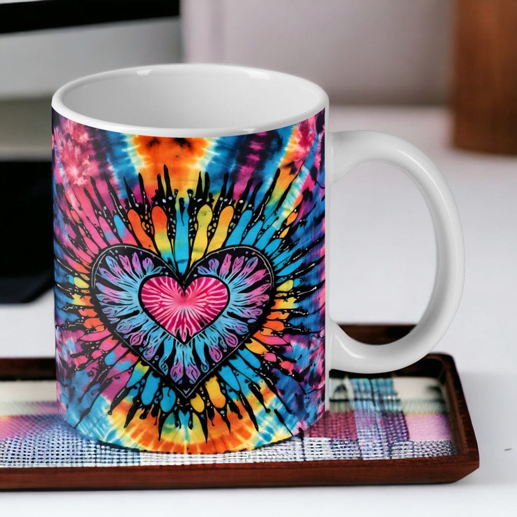Colourful Heart Tie Dye Art Style Design Mug - Laser Design Creations