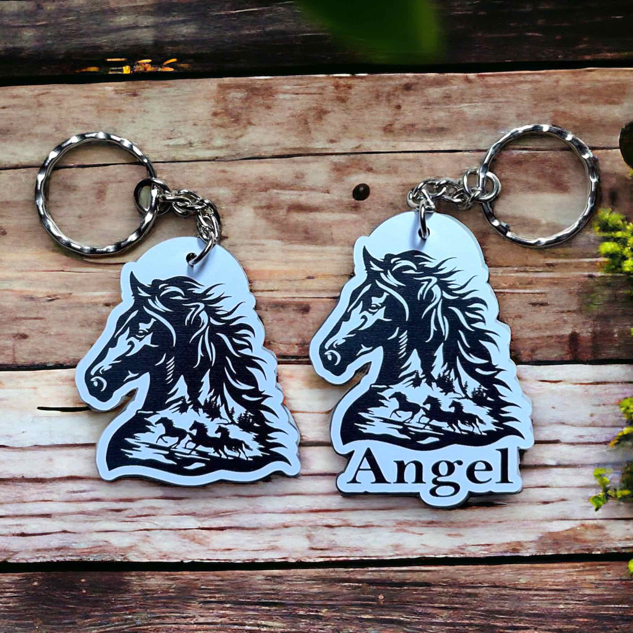 Horse silhouette Art Design Keyring / Bag Tag - Standard or Personalised - Laser Design Creations