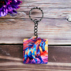 Vibrant Galactic Horse with Colourful Cosmic Mane - Keyring / Bag Tag - Laser Design Creations