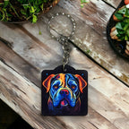 Vibrant Neon Style Boxer Dog Design - Keyring / Bag Tag - Laser Design Creations