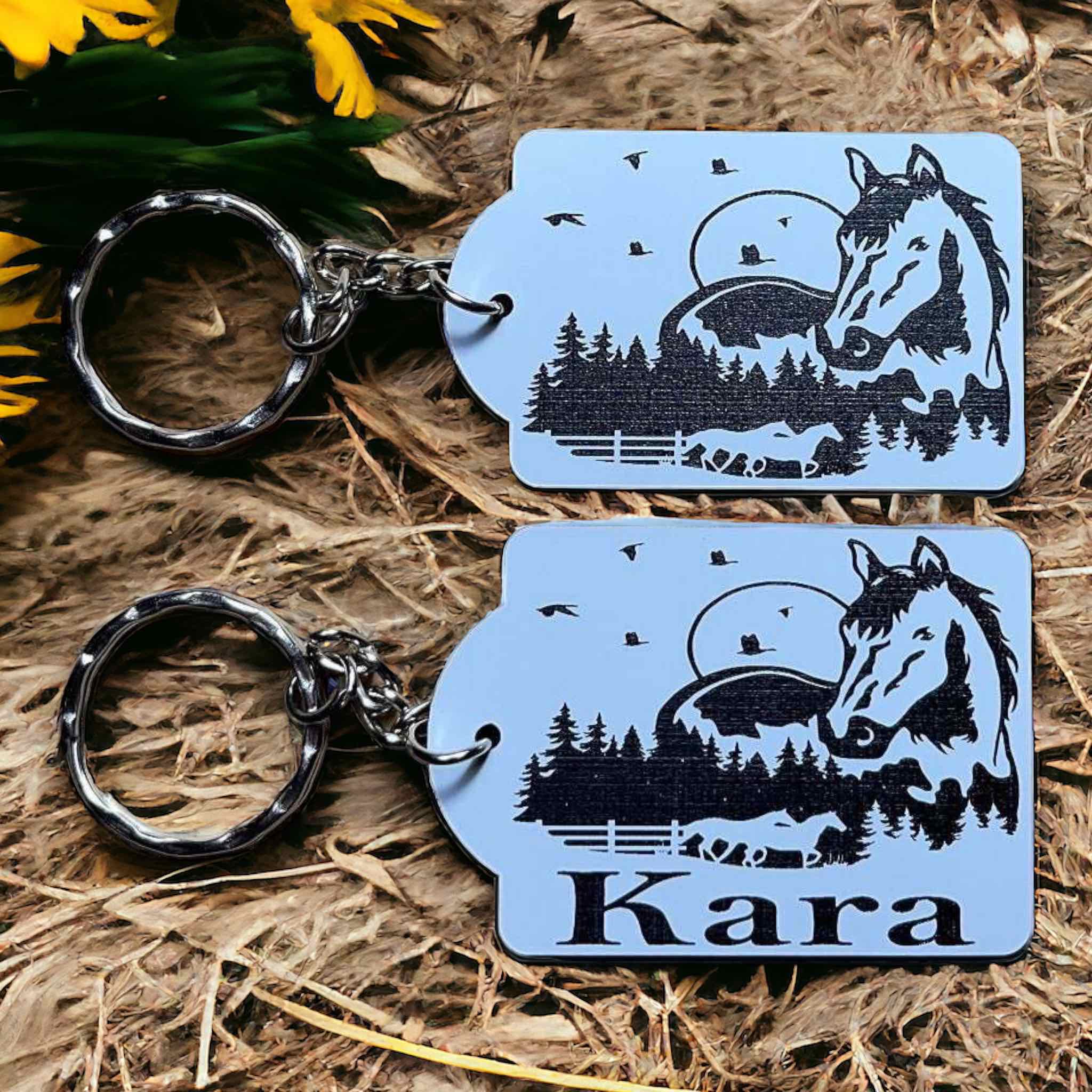 Horse Art Design #2 Keyring / Bag Tag - Standard or Personalised - Laser Design Creations