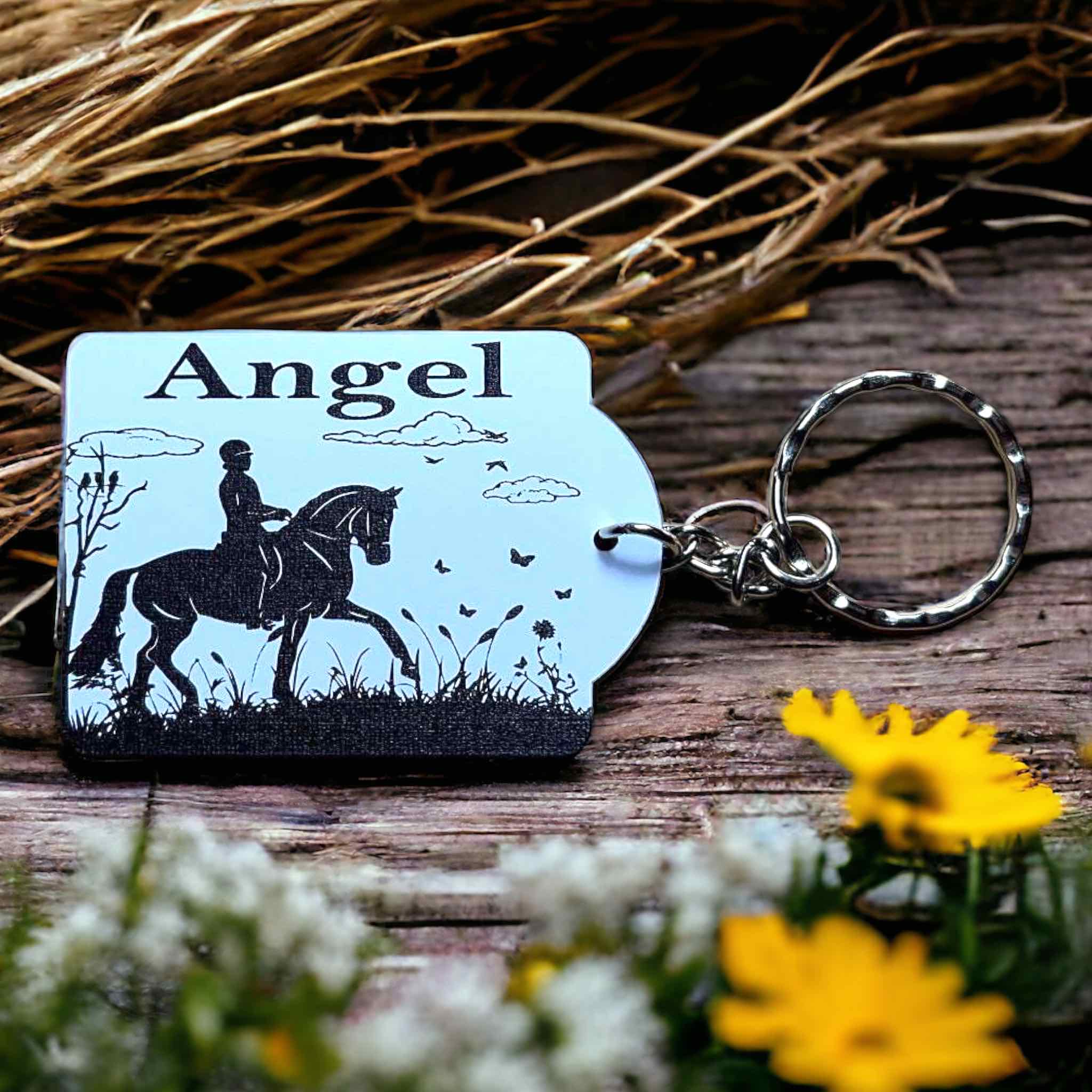 ‘Dressage in Nature’ Horse Design Keyring / Bag Tag - Standard / Personalised - Laser Design Creations
