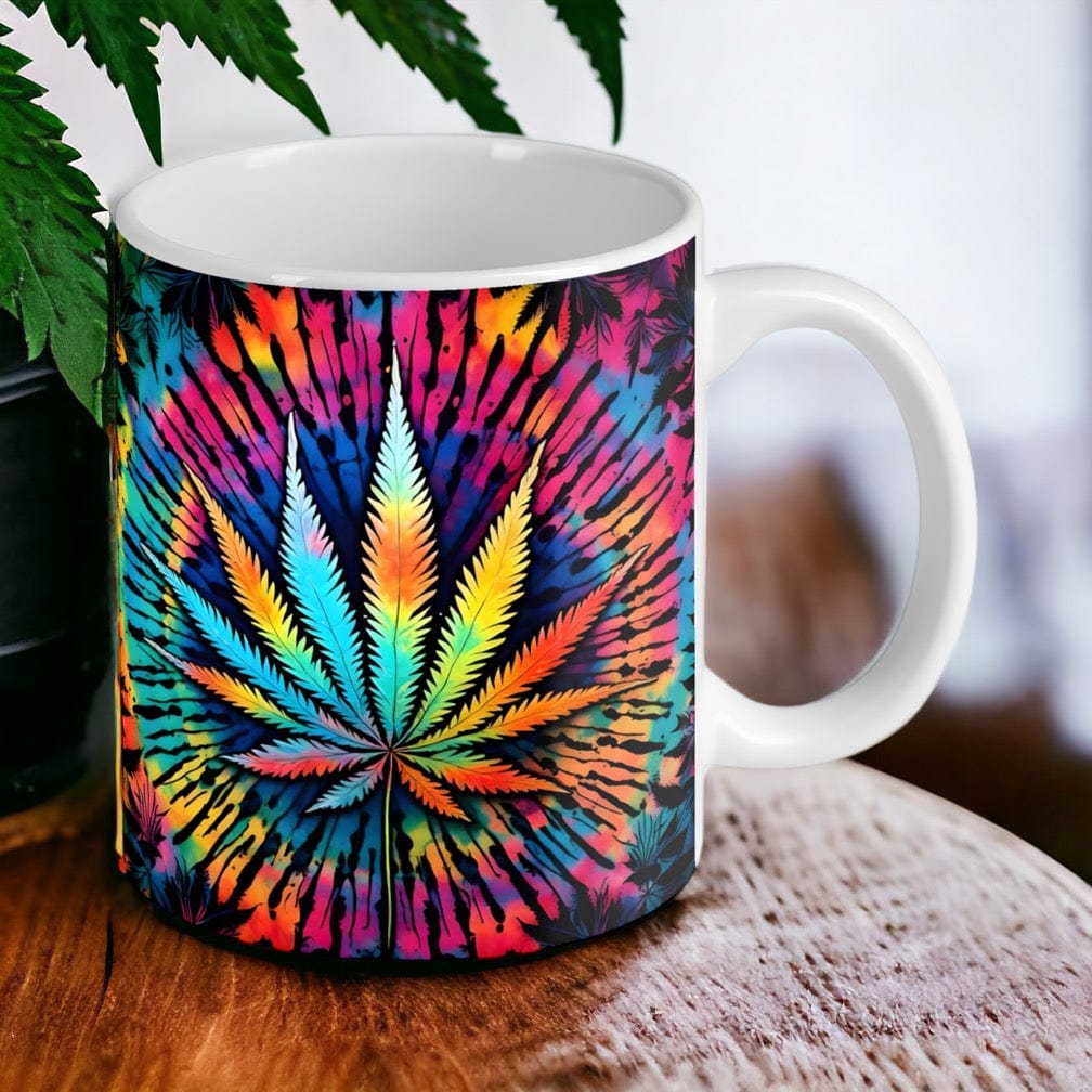 Colourful Weed Leaf Tie Dye Art Style - Weed Design Mug - Laser Design Creations