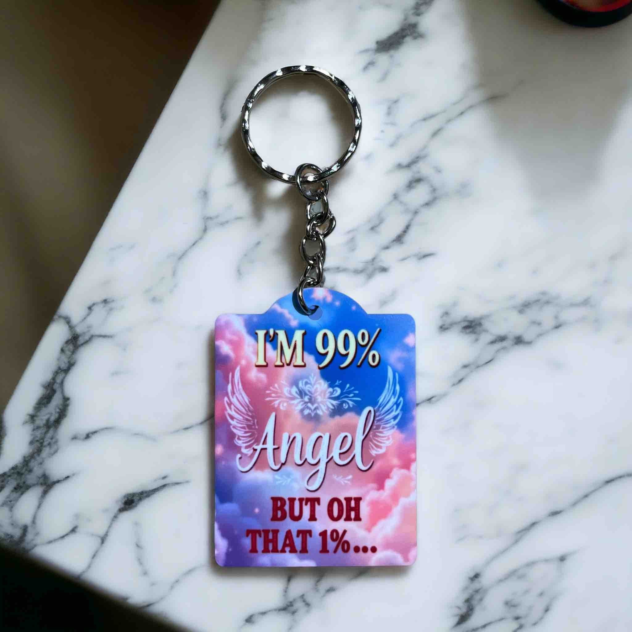 Playful Angel Vibes - 99% Angel, 1% Devilish Fun! - Keyring / Bag Tag - Laser Design Creations