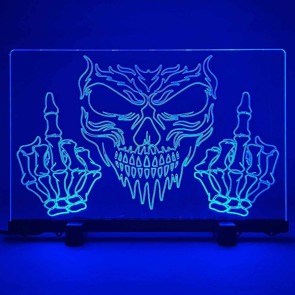 Skull ‘Up Yours’ Design - Acrylic LED Sign / Lamp - Laser Design Creations
