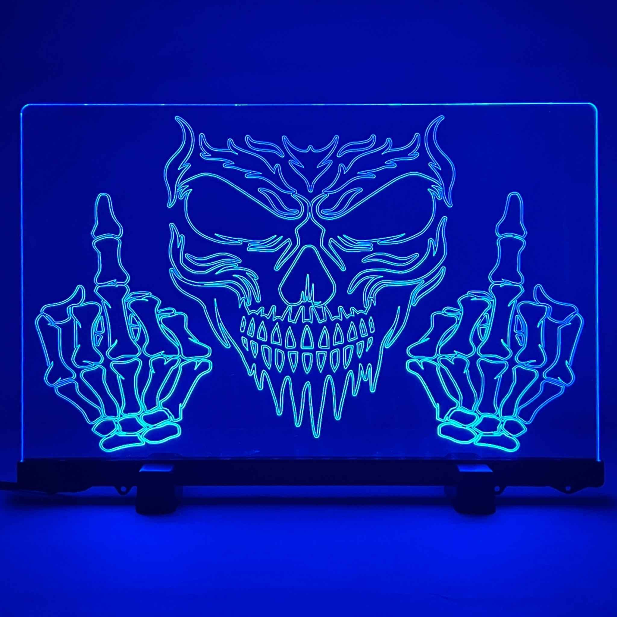 Skull ‘Up Yours’ Design - Acrylic LED Sign / Lamp - Laser Design Creations