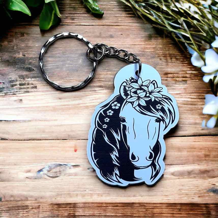 Personalised Floral Horse Design Keyring / Bag Tag - Laser Design Creations