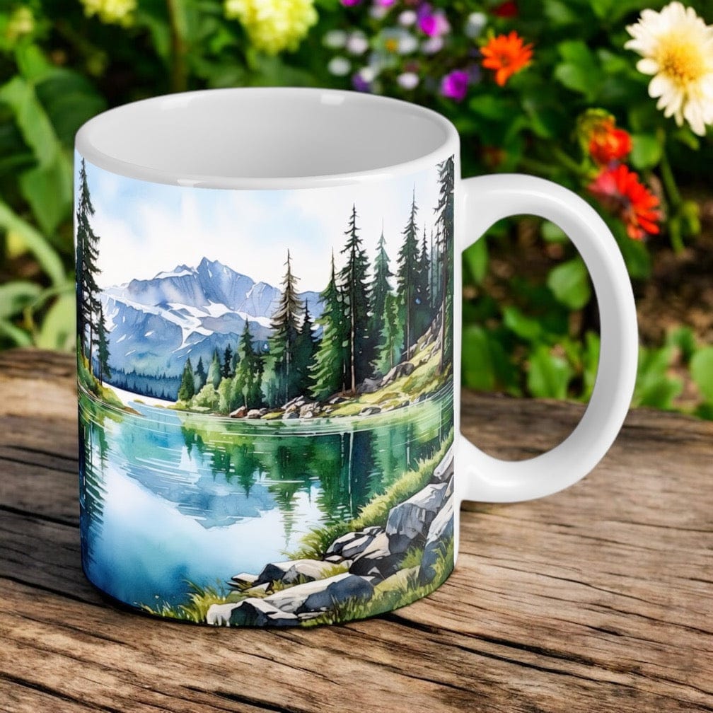 ‘Mountain & Lake’ Watercolour Art Style Design Mug - Laser Design Creations