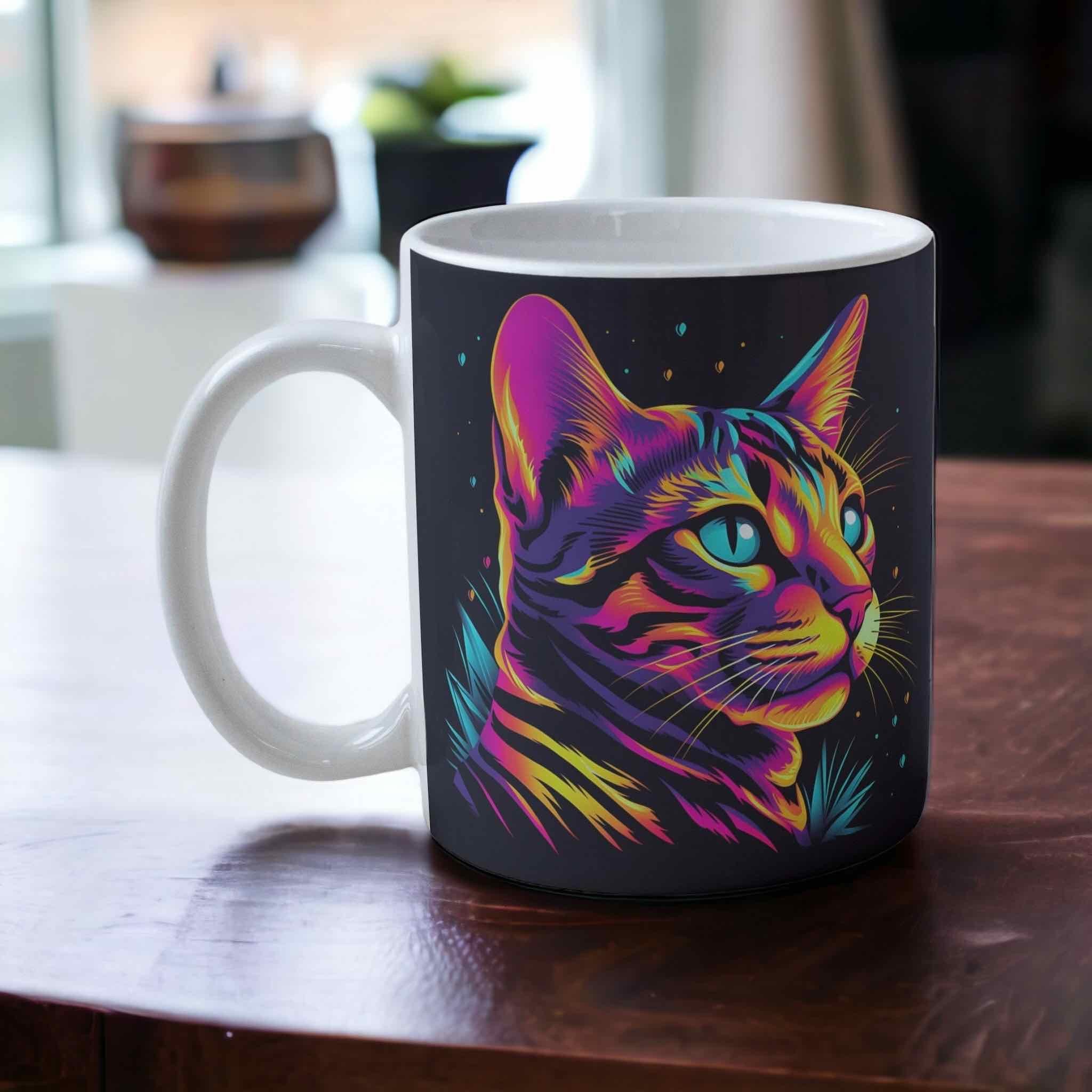 ‘Neon Kitty' Cat theme Design Mug - Laser Design Creations