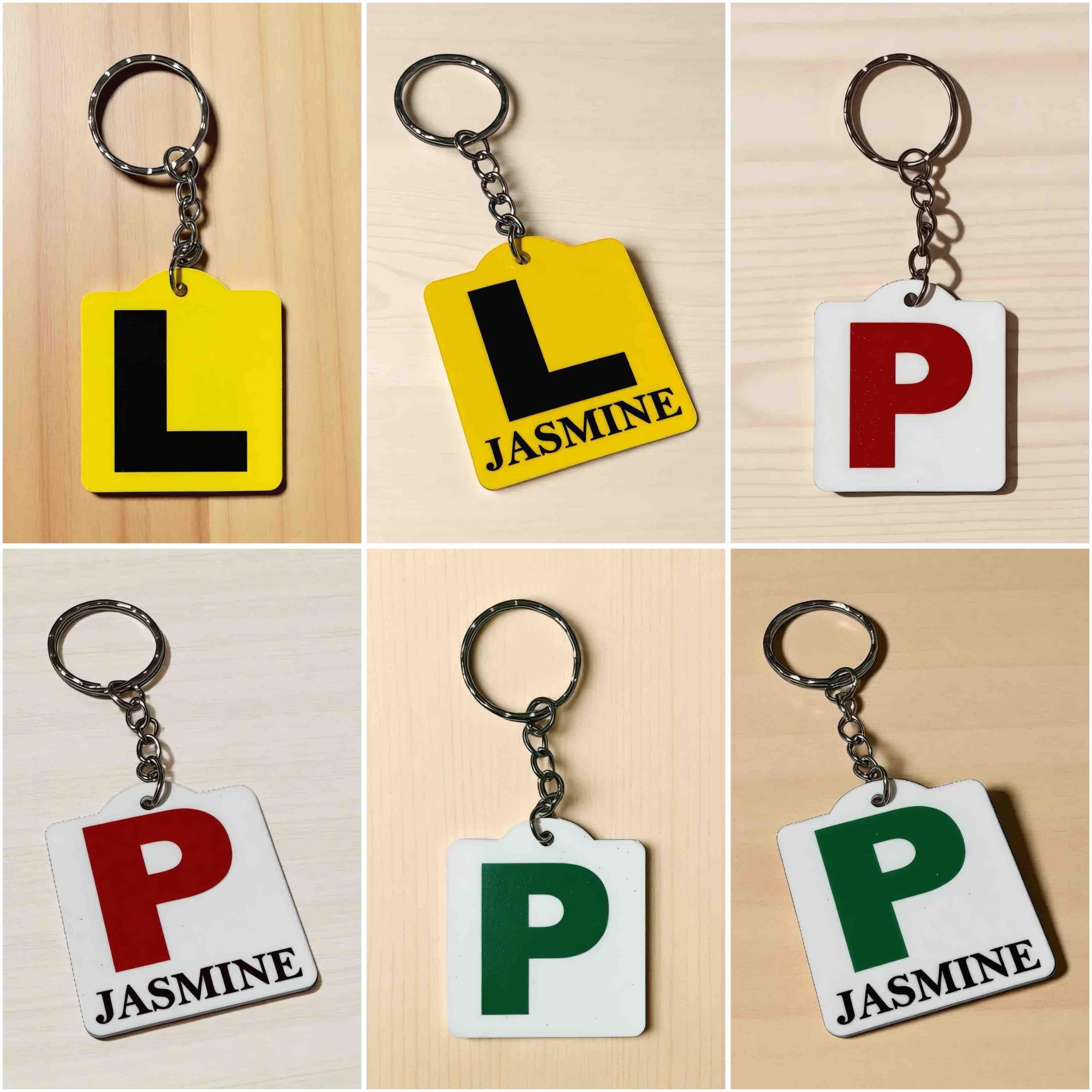 Learner Provisional Driver L / Red P1 / Green P2 Plate Personalised Keyring / Bag Tag