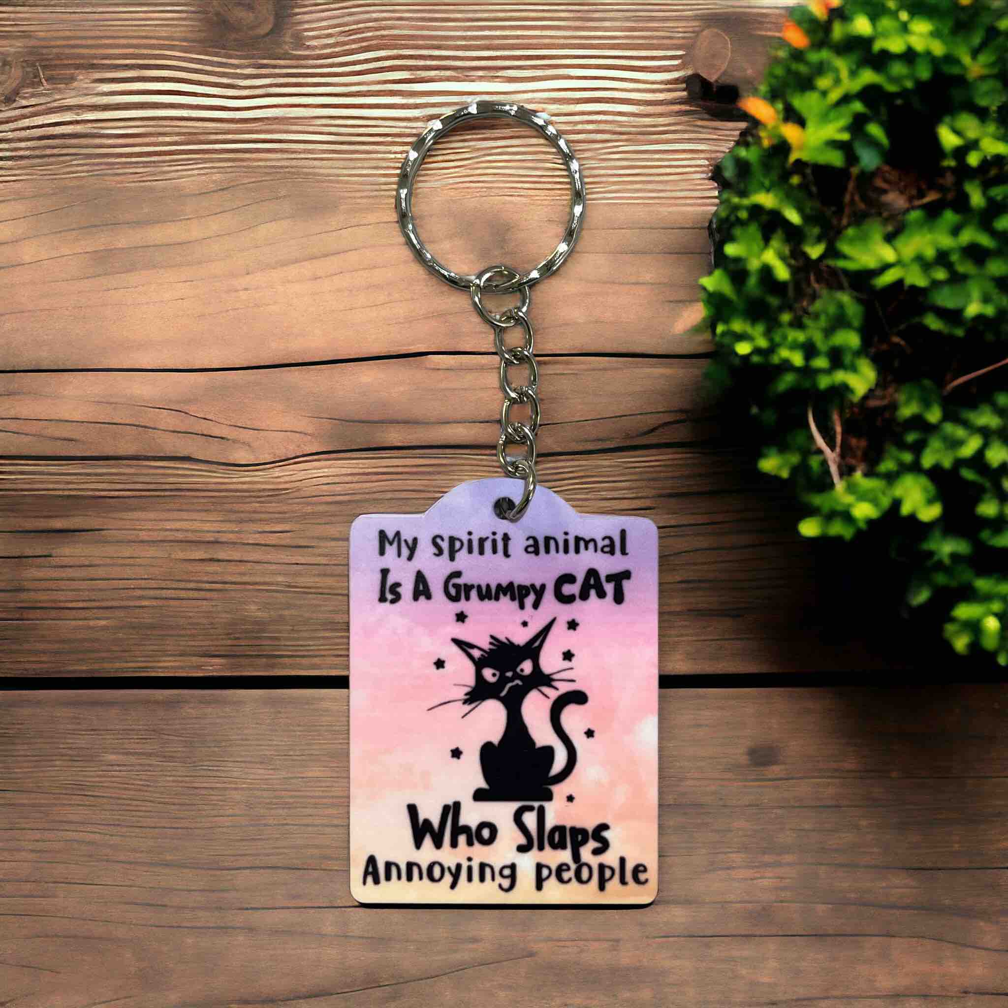 Grumpy Cat Spirit Animal Keychain - Slap Away Annoyances! - Keyring / Bag Tag - Laser Design Creations