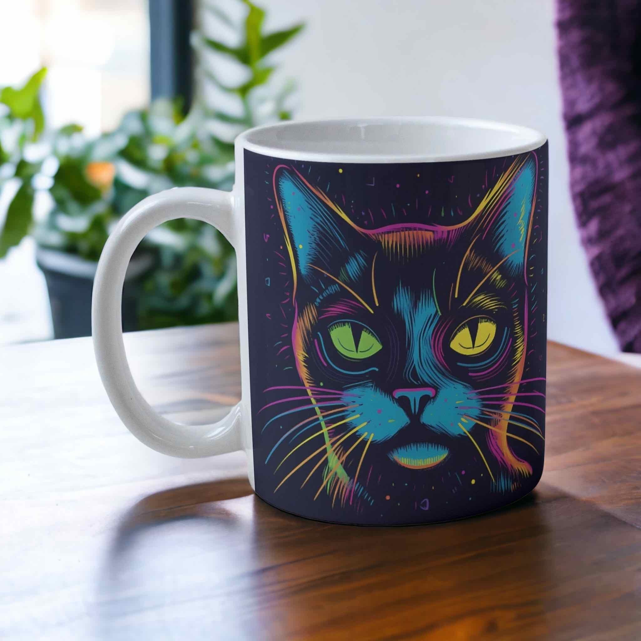 ‘Neon Kitty' Cat theme Design Mug - Laser Design Creations