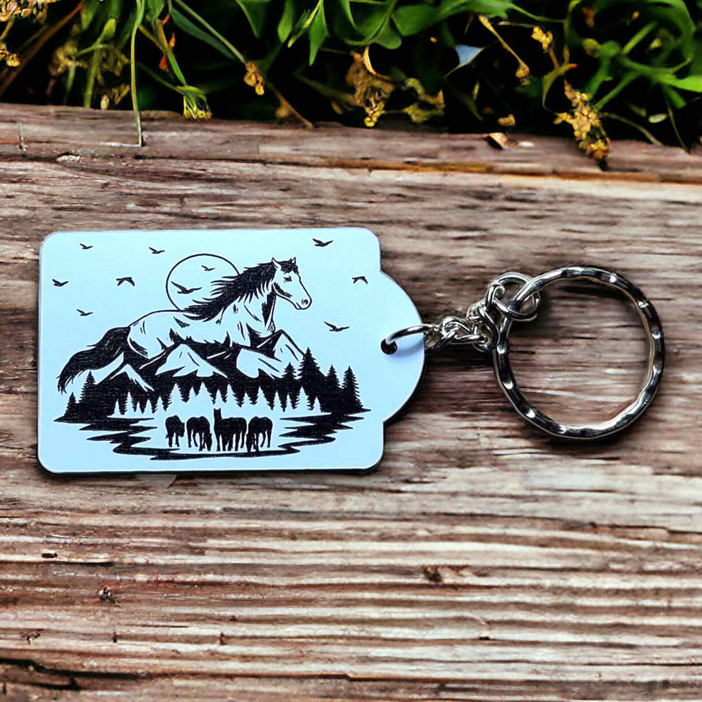 Horse Art Design #3 Keyring / Bag Tag - Standard or Personalised - Laser Design Creations