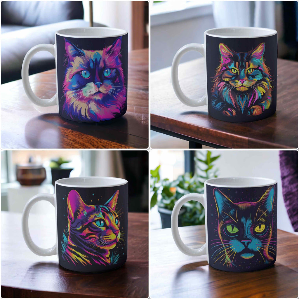‘Neon Kitty' Cat theme Design Mug - Laser Design Creations