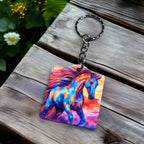 Vibrant Galactic Horse with Colourful Cosmic Mane - Keyring / Bag Tag - Laser Design Creations