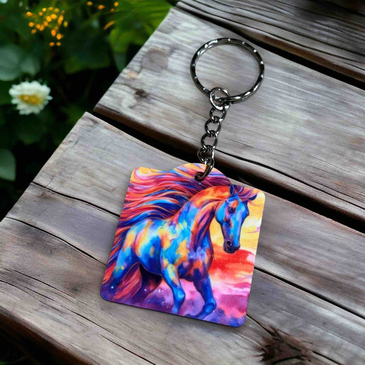 Vibrant Galactic Horse with Colourful Cosmic Mane - Keyring / Bag Tag - Laser Design Creations