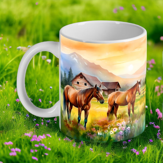 Farm Horses ‘Art Painting’ Style Design Mug - Laser Design Creations