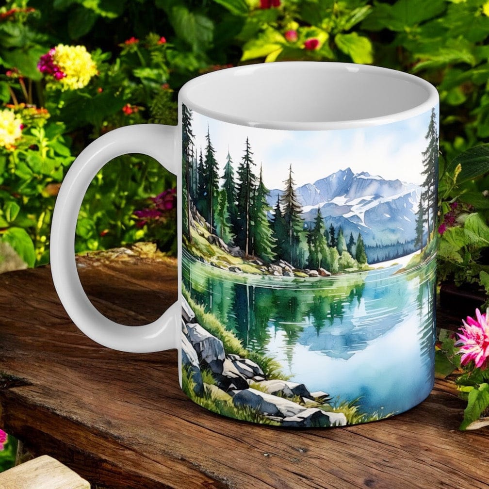‘Mountain & Lake’ Watercolour Art Style Design Mug - Laser Design Creations