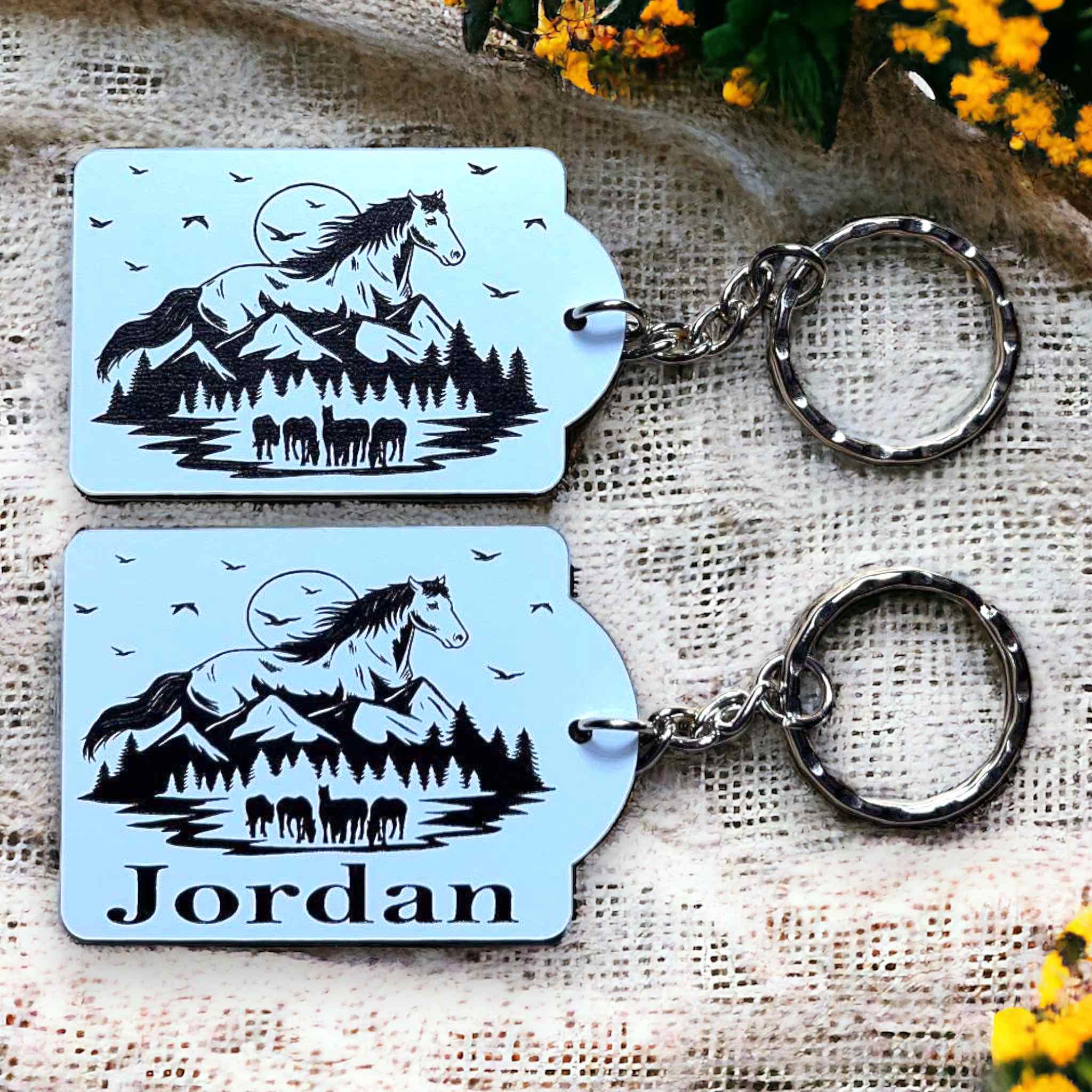 Horse Art Design #3 Keyring / Bag Tag - Standard or Personalised - Laser Design Creations