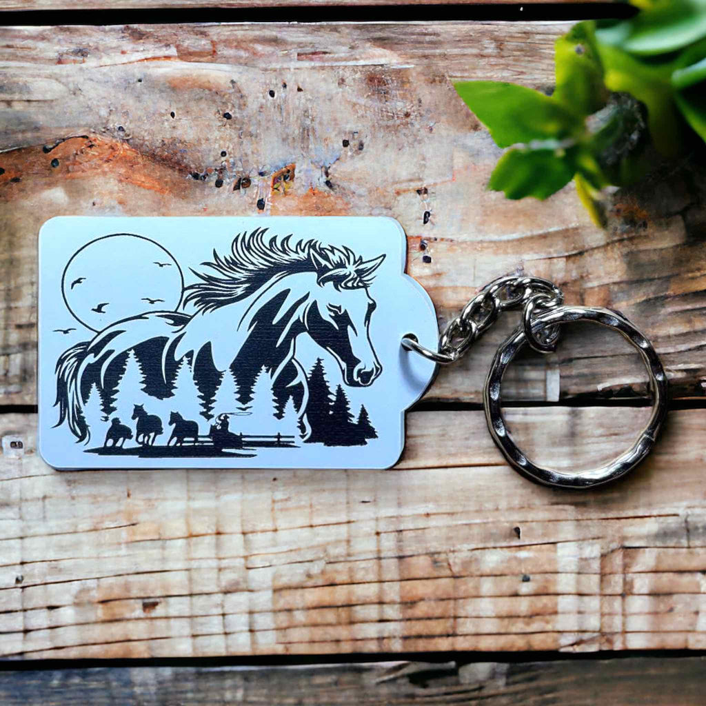 Horse Art Design #1 Keyring  Bag Tag - Standard / Personalised - Laser Design Creations