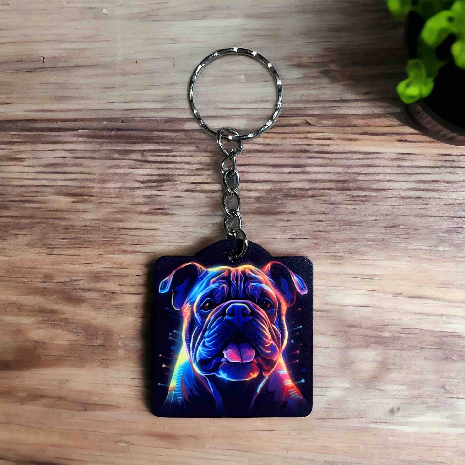 Vibrant Neon Style Bulldog - Keyring / Bag Tag - Laser Design Creations