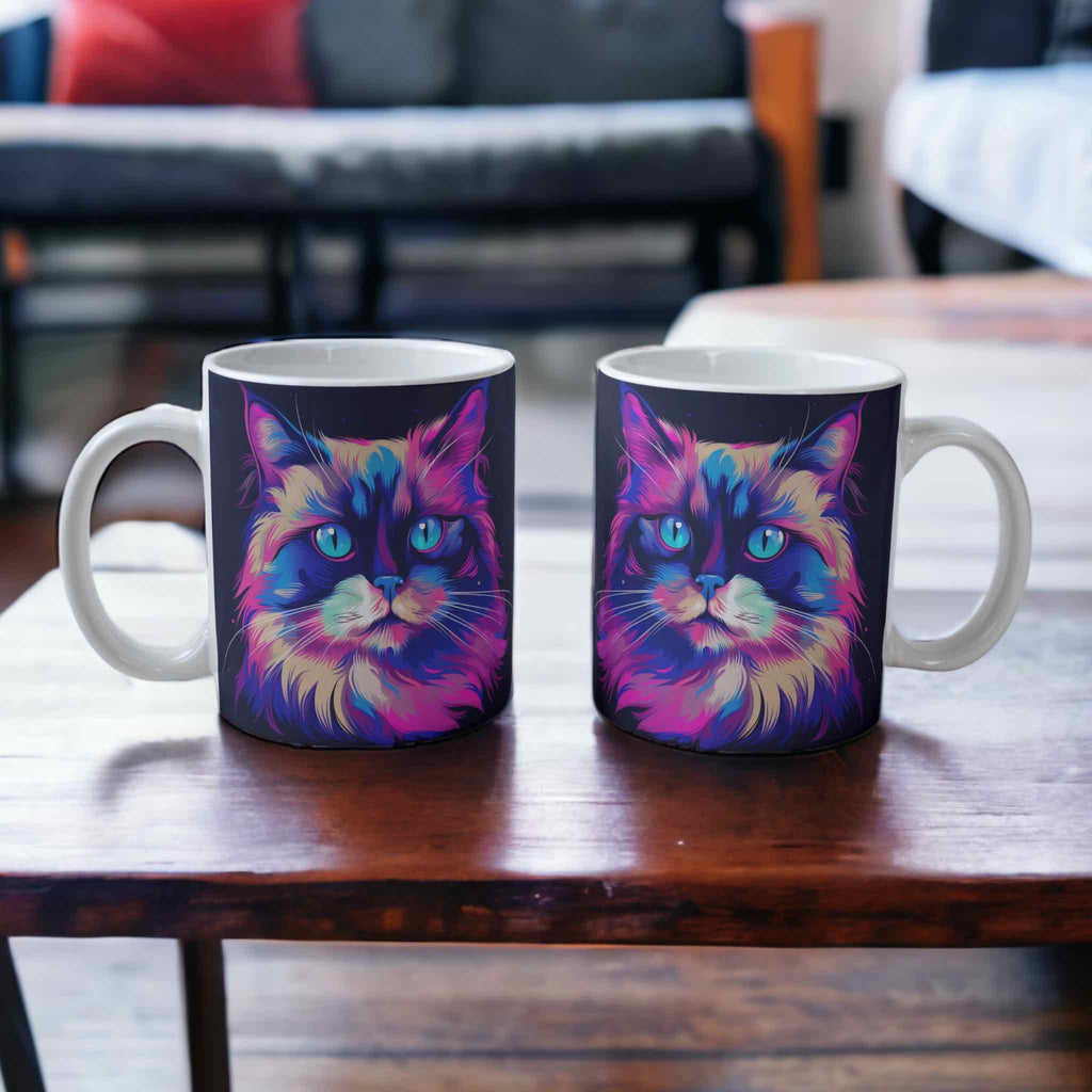 ‘Neon Kitty' Cat theme Design Mug - Laser Design Creations
