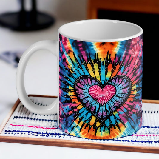 Colourful Heart Tie Dye Art Style Design Mug - Laser Design Creations