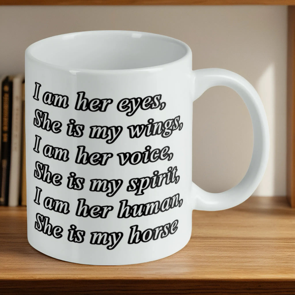 Reverse side of Horse and Quote ceramic mug, showcasing the wrap-around artwork by Laser Design Creations.