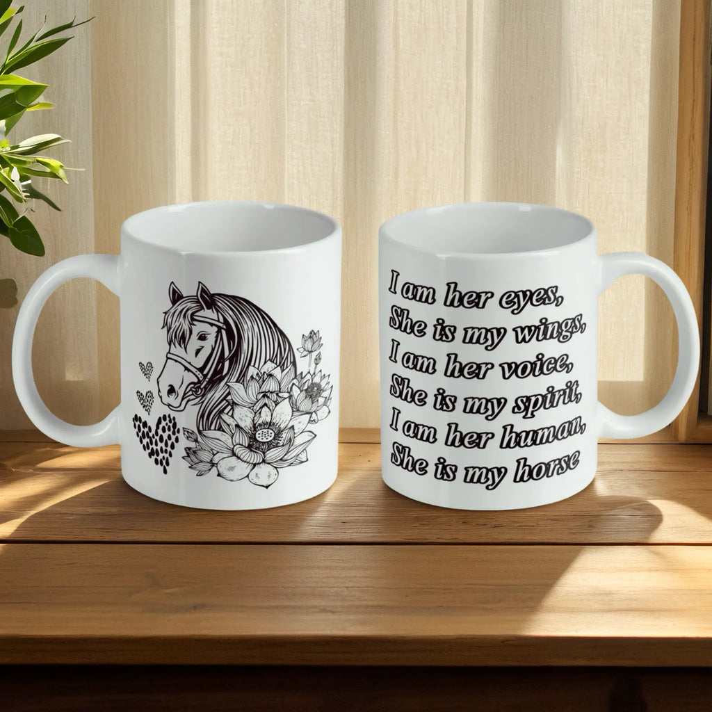 Lifestyle image of the Horse and Quote coffee mug on a desk, printed by Australian small business Laser Design Creations.