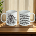 Lifestyle image of the Horse and Quote coffee mug on a desk, printed by Australian small business Laser Design Creations.