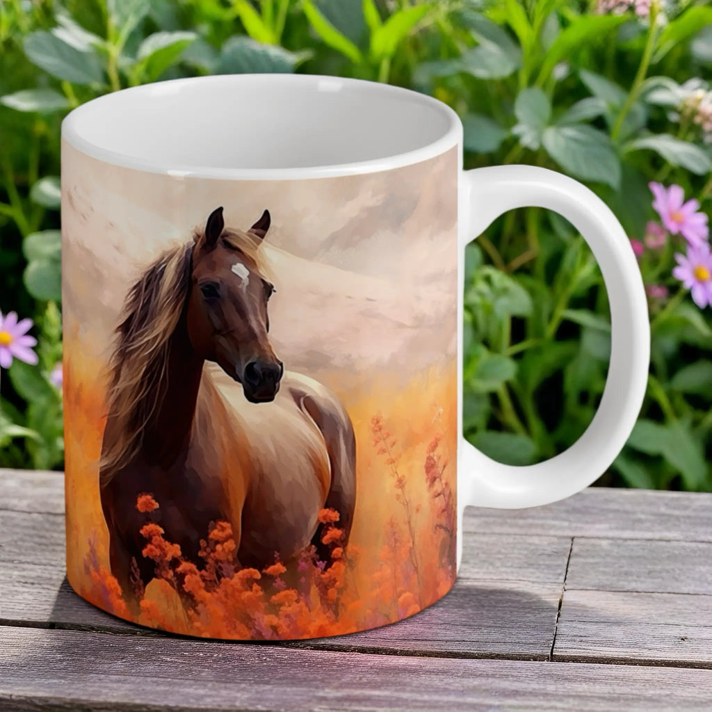 Reverse side of Artistic Horse Painting mug, showing the painterly-style equine art by Laser Design Creations.